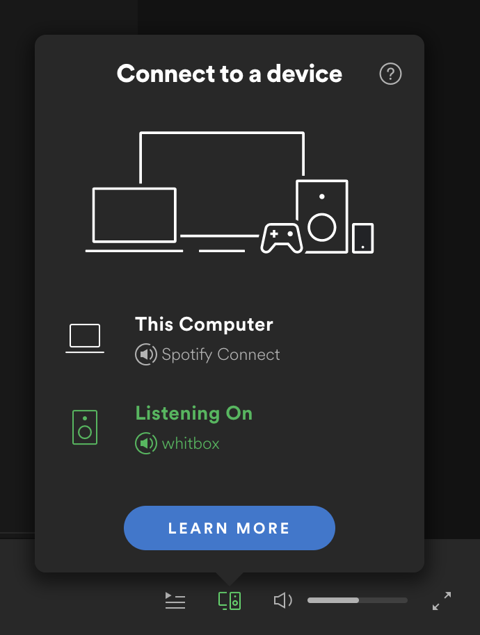 Screenshot of Spotify showing Volumio device