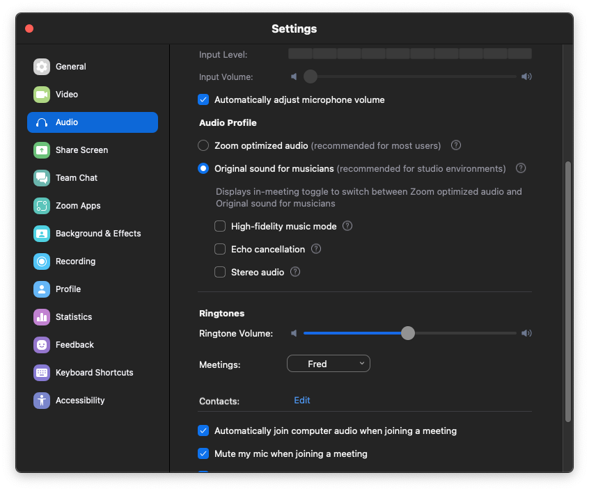 Zoom Audio Settings